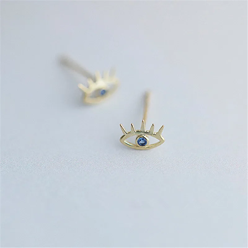 925 Sterling Silver European 14k Gold Plating Evil Eye Stud Earrings Women Anti Villain Evil Spirit Classic  Party Jewelry