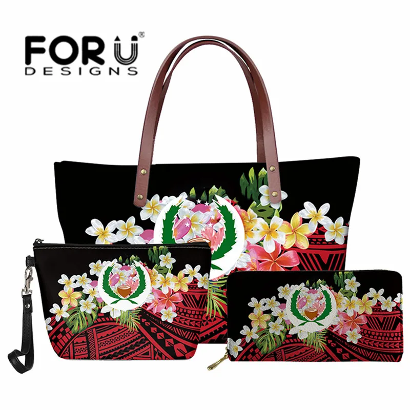 

Fashion Luxury Design Women Shoulder Bag and Purse Polynesian Pohnpei Tribal Hibiscus Plumeria 3D Print Ladies Red Totes Sac