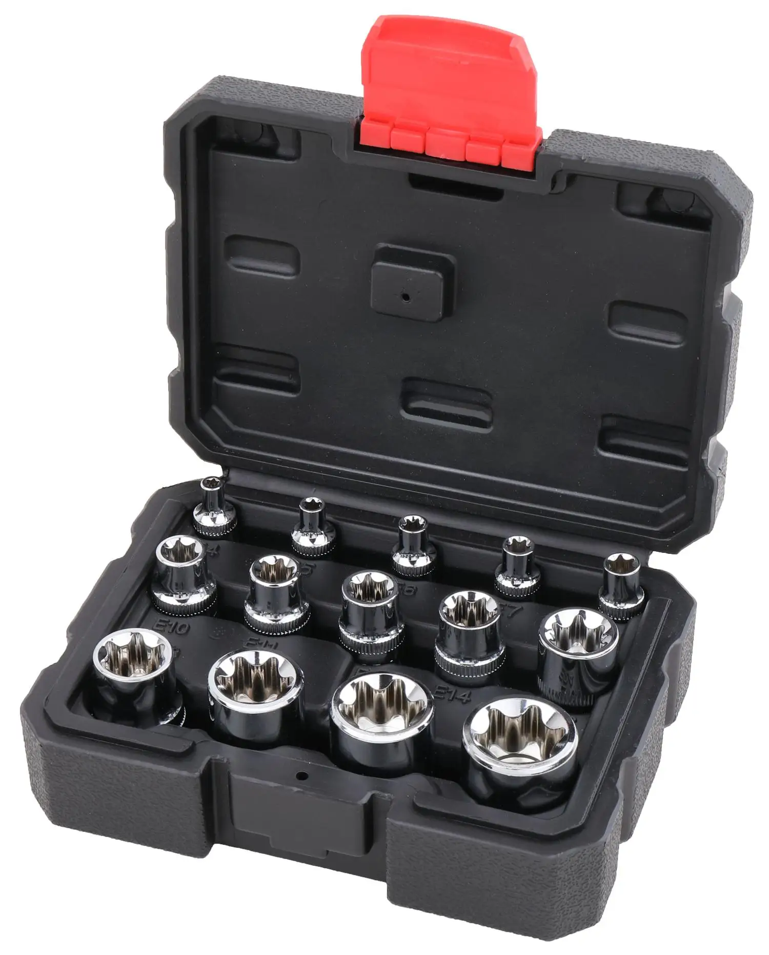 Hi-Spec 1/4 3/8 1/2  E Torx Star Socket Set Blossom Sleeve Female E Type Socket Wrench Head E4 to E24 Auto Repair Tools