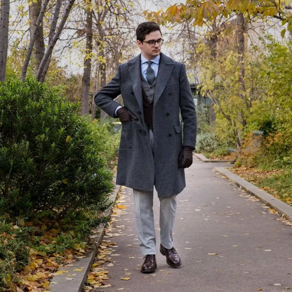 

Winter Warm Gray Tweed Men's Coat Custom Made Thick Double Breasted Wedding Tailored Blazer Jacket Only One Piece