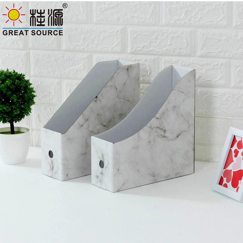 MQQ Foldaway portadocumenti scatola per giornali in marmo Desk Top Organizer rivista fermalibri carta ondulata bianca cancelleria per ufficio (3 pezzi)