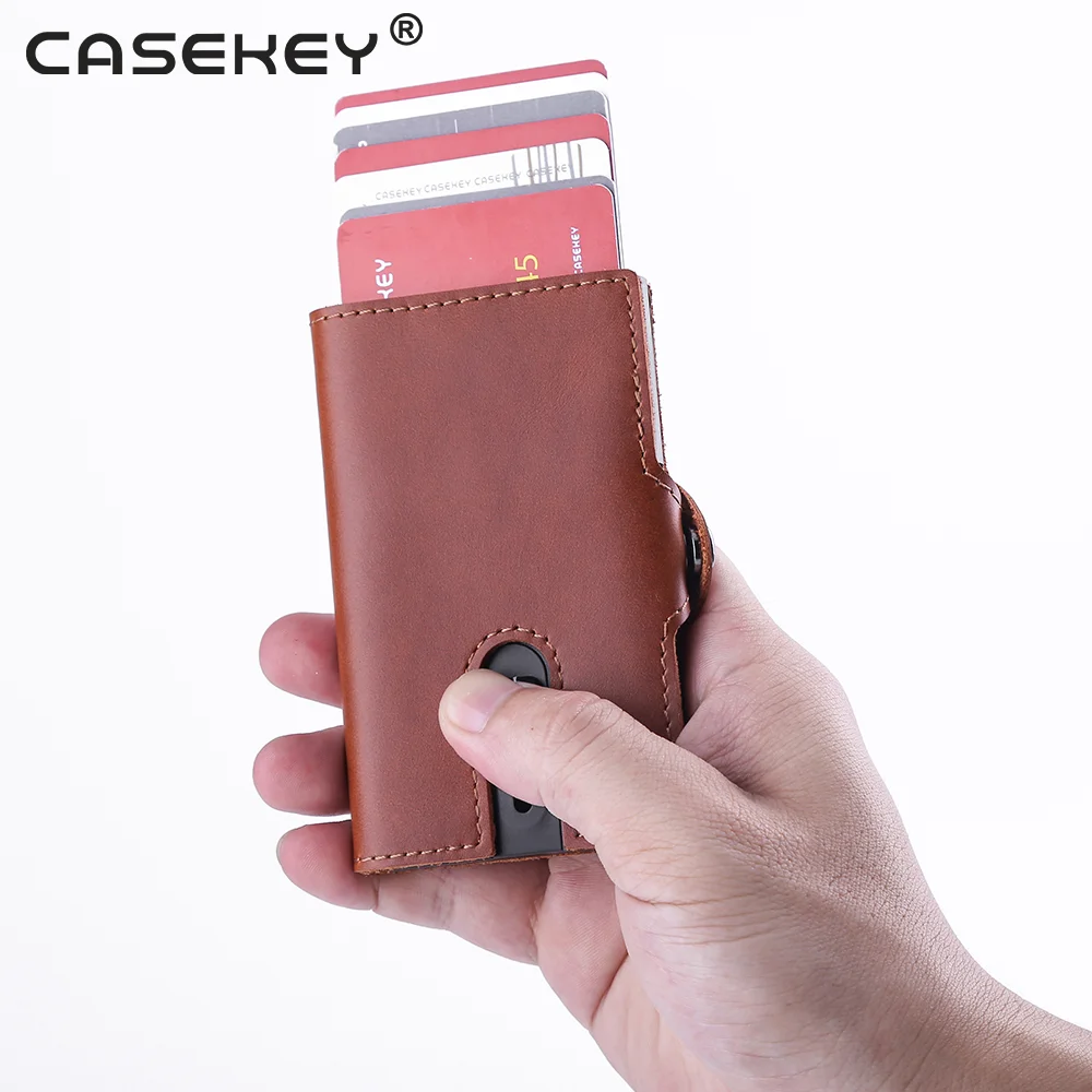 Genuine Leather RFID Credit Card Holder Men Blocking Sliding Wallet Card Holder Purse Carbon Fiber wallet