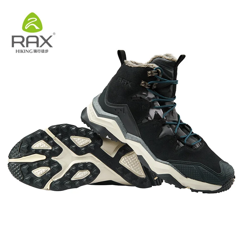 RAX Hiking Boots Men Waterproof Winter Snow Boots Fur lining Lightweight Trekking Shoes Warm Outdoor Sneakers Mountain Boots Men