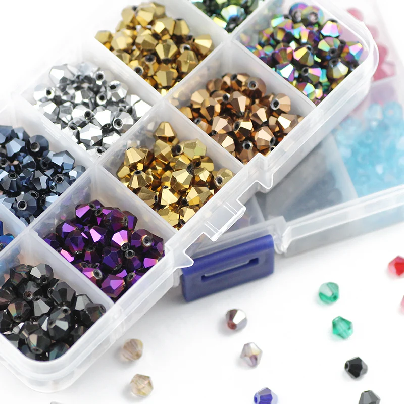 Bicone Austrian Crystal 3/4/6mm 500pcs Glass Spacer Loose Beads for Jewelry Making Bracelet Clothes Accessories DIY Kit Set Box