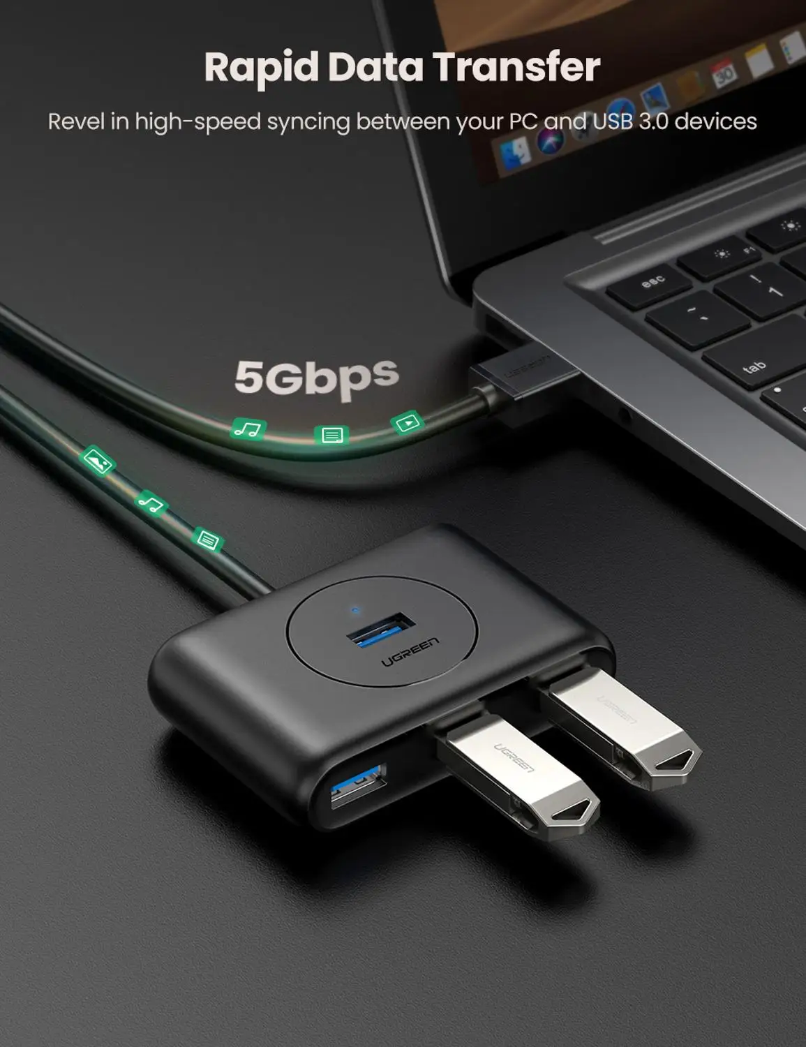 UGREEN USB Hub 4-Port USB 3.0 High-Speed USB Splitter For Hard Drives USB Flash Drive Mouse Keyboard Extend Adapter USB 3.0 Hub