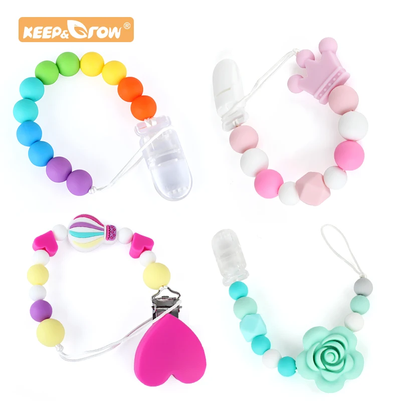 Baby Handmade Pacifier Clips Holder Chain Silicone Pacifier Chains DIY Baby Teething Necklace Toys Cartoon Teether Clip Beads