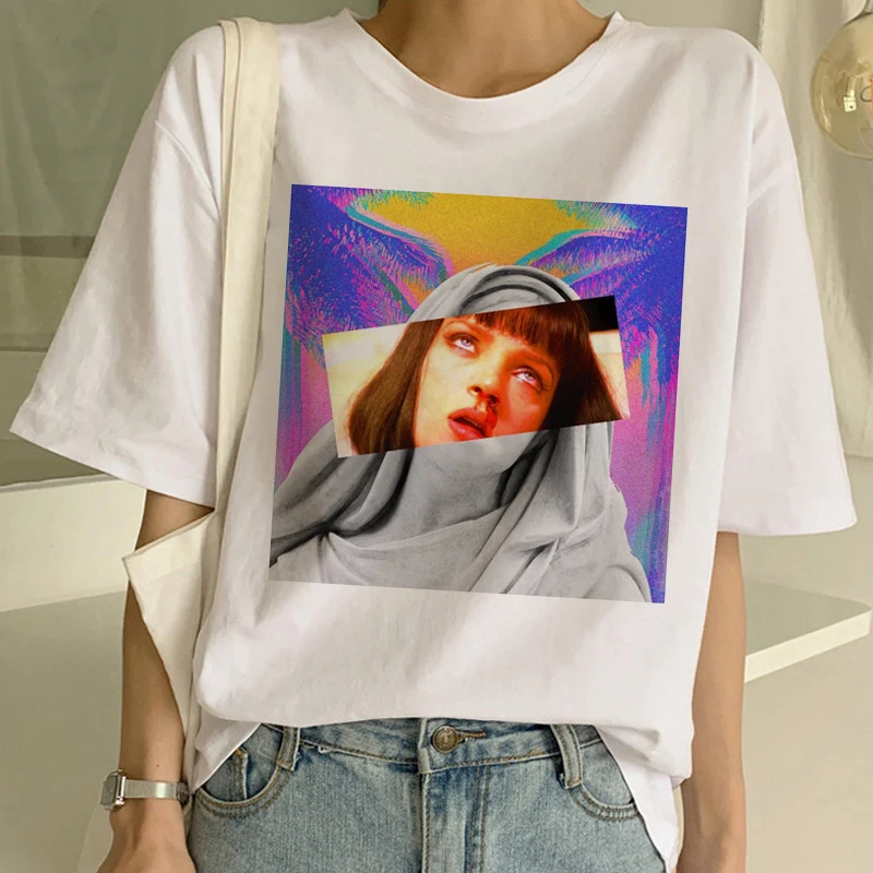 New Pulp Fiction Funny Harajuku Aesthetic T Shirt Women Mia Wallace Ulzzang T-shirt Grunge Virgin Mary Mia Tshirt Top Tee Female