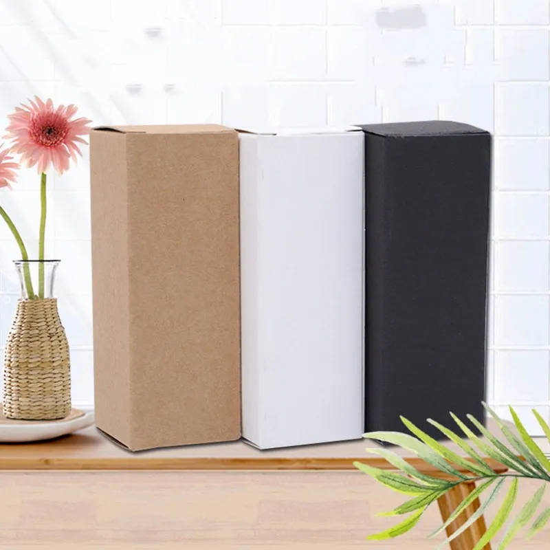 100pc White Black Kraft Paper Tube Cardboard Boxes Essential oil bottle packaging box Blank Cosmetic Storage Box customized logo