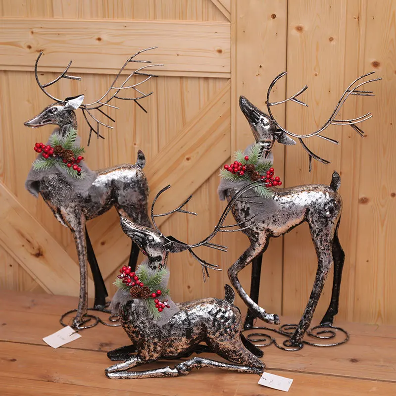 

Christmas Elk Reindeer Chrismas Tree Scene Decoration Props Literary Retro Wrought Iron Spray Paint Home Decor Holiday Gifts