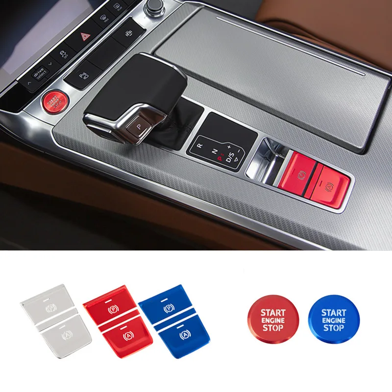 Car Console Gear Shift Engine Start Stop Button Circle Trim Auto H Button Decorative Cover For Audi A6 C7 C8 Interior Stickers