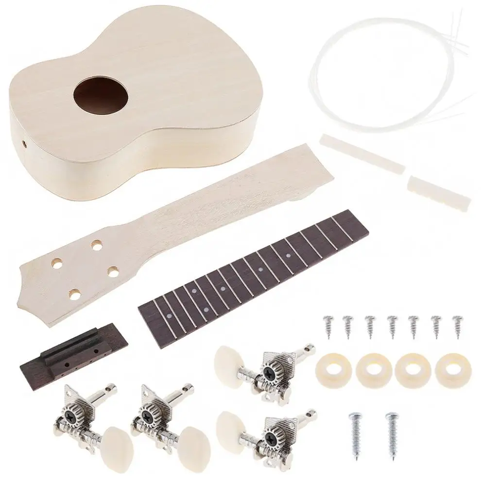 23 Inch Ukulele DIY Kit Set Rosewood Fingerboard Hawaiian Guitar Beginners Musical Instrument Parts for Handwork Painting