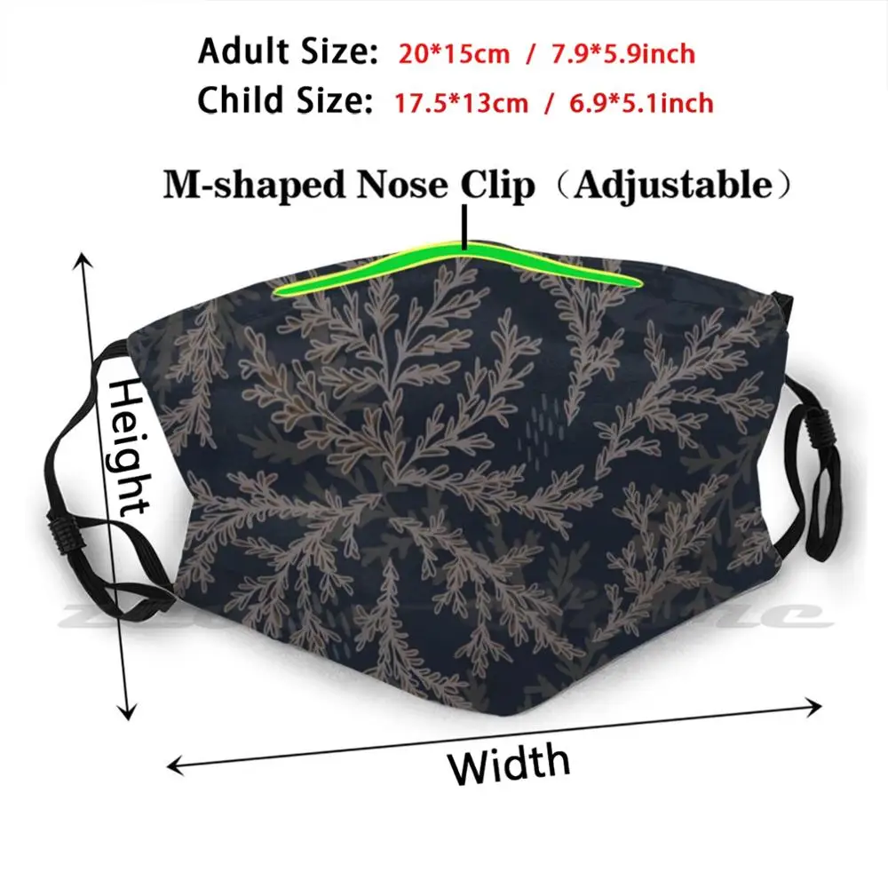 Masque de cyprès côtière avec filtre lavable Pm2.5, à faire soi-même, tendance, forêt sombre, arbre à cyprès, pin, pin noir, aiguilles, pluie