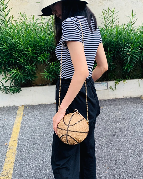 Luxury Football Diamond Ball Design Women Party Purses and Handbag Female Totes Shoulder Chain Bag Basketball Bag Clutch Bags