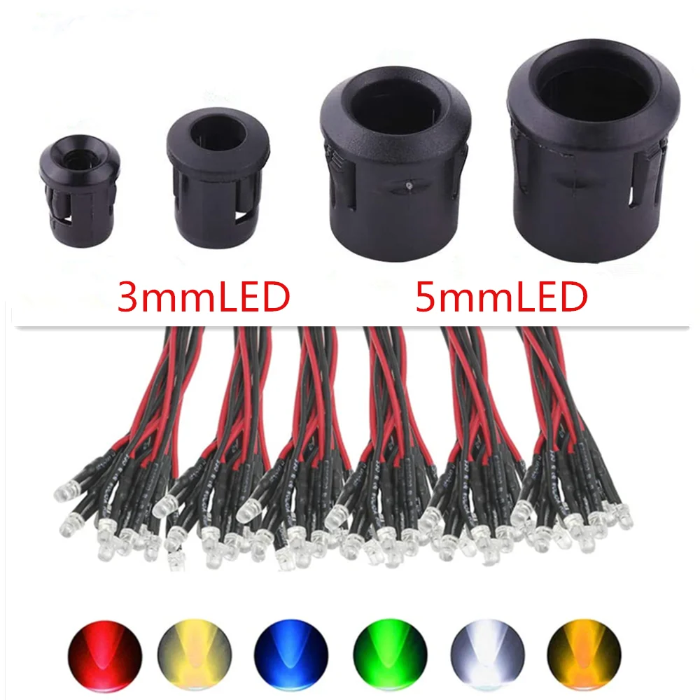 

3mm/5mm Red/Green/Blue/RGB 12V DC Round Pre-Wired Water Clear LED With Plastic Holder