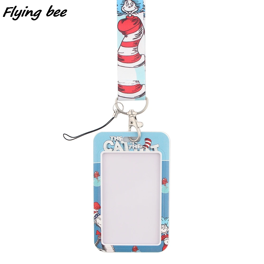 Flyingbee X1297 Cartoon Cat And Hat Fashion Lanyards ID Badge Holder Bus Pass Case Cover Slip Bank Credit Card Holder Strap