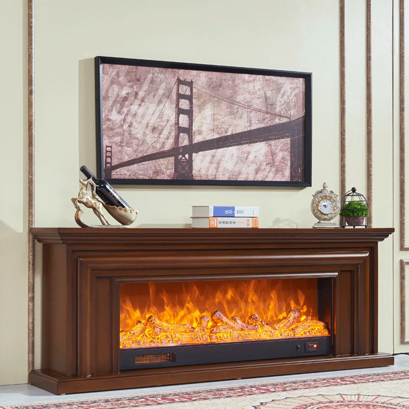 Electric European Style Chimneypiece W180cm Wooden Mantel Firebox Artificial LED Optical Flame Fireplace set TV Stand Bench