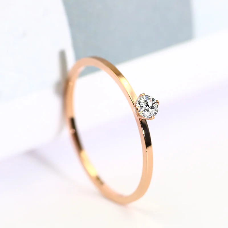 KNOCK Titanuim Steel Rose Gold Color Ring CZ Crystal Ring For Women Couple Finger Wedding Rings