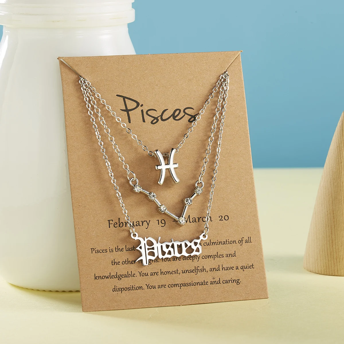 3Pcs/Set 12 Constellation Pendant Necklaces Couple Lover Fashion Cardboard Star Zodiac Sign Charm Pisces Necklace Jewelry Gifts