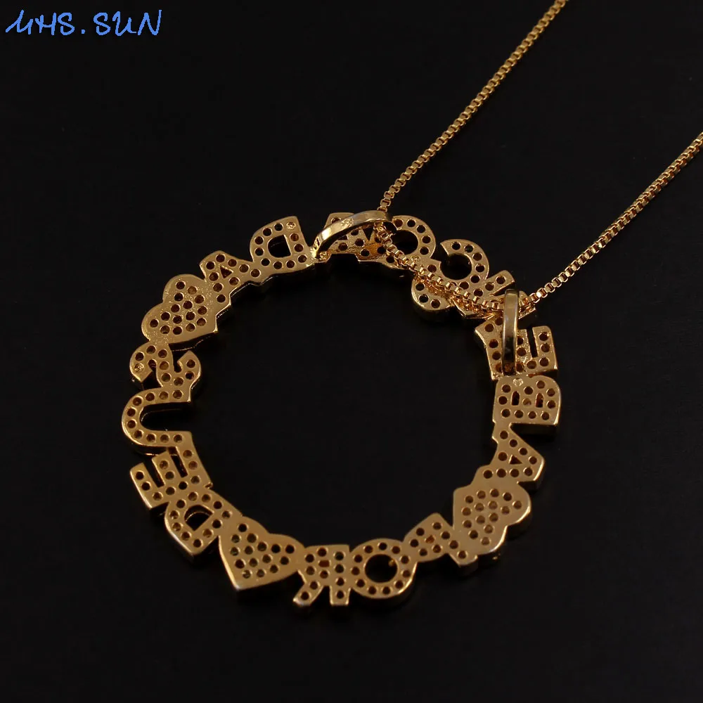 MHS.SUN Luxury Cubic Zircon Love Heart Pendant Necklace Fashion Women Jewelry Charm Chain Choker For Girls Valentine\'s Day
