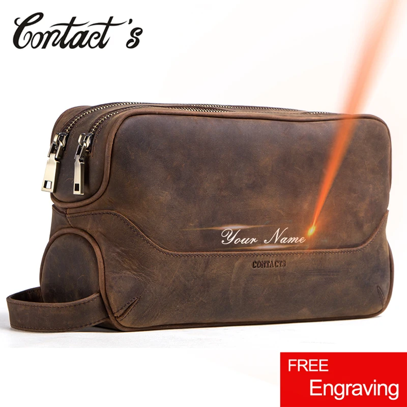 Contact\'s-neceser de cuero genuino para hombre, bolsa de maquillaje de gran capacidad de lujo, organizador de viaje, bolsas de aseo Vintage,