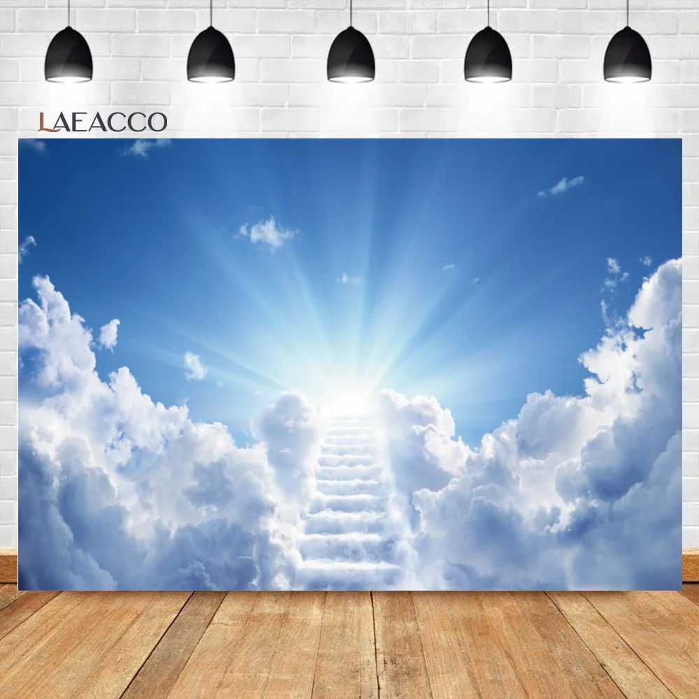 

Laeacco Sunny Blue Sky Cloud Ladder Scenery Photocall Backgrounds Baby Child Customized Poster Portrait Photography Backdrops