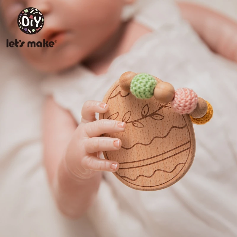 

Let'S Make Baby Teether Wooden Toys Easter Egg Beech Bracelet Baby Rattles Teething Toy Crochet Beads Wood Crafts Ring