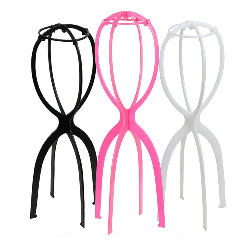 50Cm Zwart/Roze Kleur Ajustable Hoge Pruik Stand Plastic Pruik Houder Draagbare Vouwen Voor Styling Display Vrouwen Lange pruik