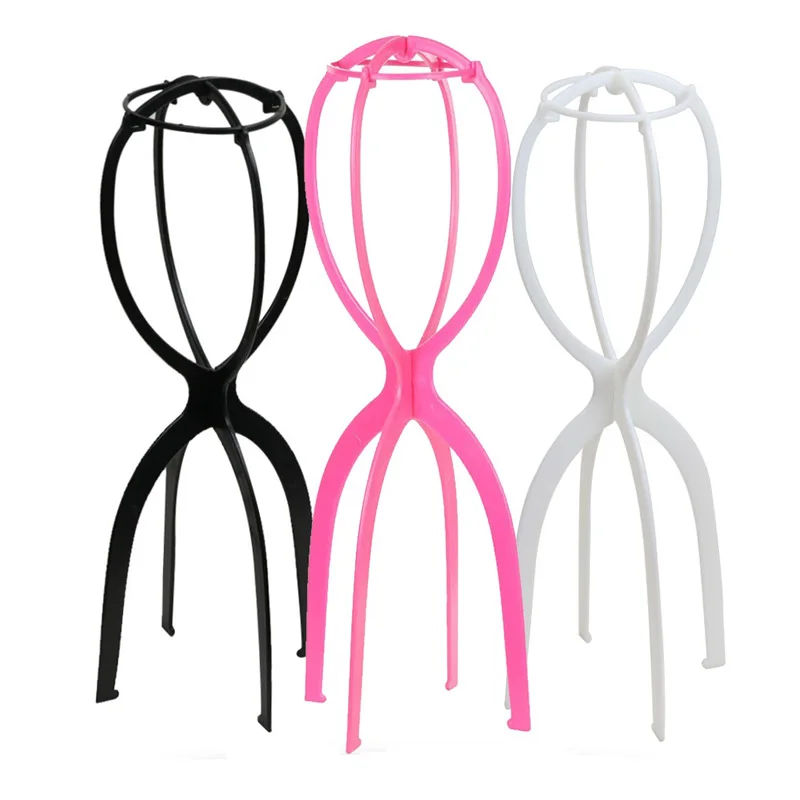 50 cm Zwart/Roze Kleur Verstelbare Hoge Pruik Stand Plastic Pruik Houder Draagbare Vouwen Voor Styling Display vrouwen lange pruik