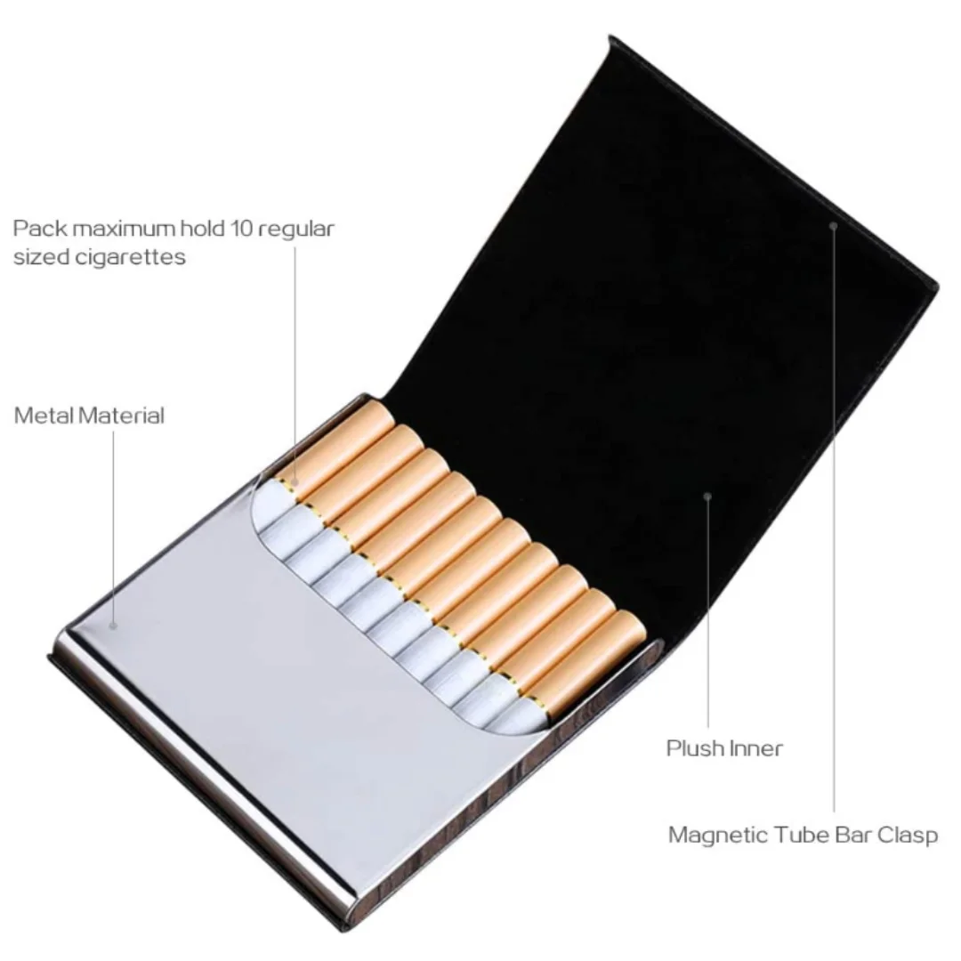 Portable Slim Leather Cigarette Case, Ultrathin Lightweight Pocket Carrying Box for Hold 10 Regular Size