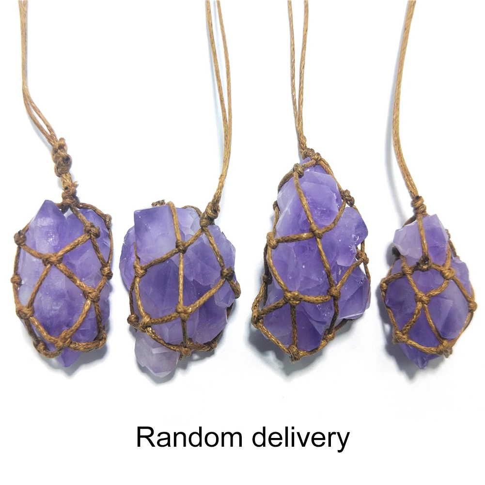 Irregular Handmade Natural Amethyst Necklace Quartz Healing Purple Crystal Gemstone Pendant For Yoga Meditation Purification