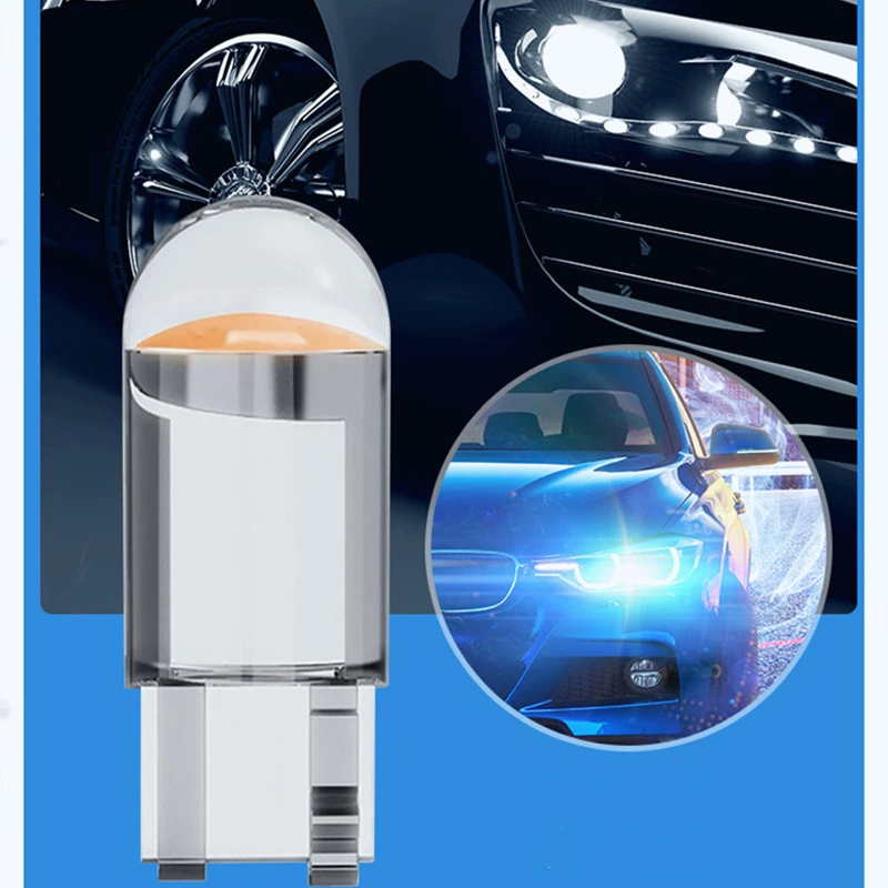 10PCS W5W Led T10 Car Light COB Glass 6000K White Automobiles License Plate Lamp Dome Read DRL Bulb Style 12V Auto Signal Lamp