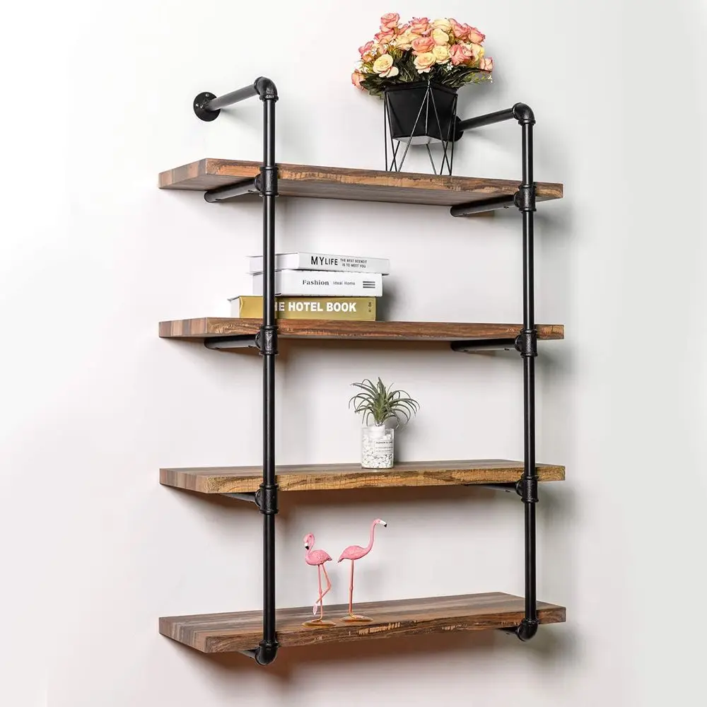 2 PCS Black DIY Pipe Shelves 5 Tier Shelf Industrial Furniture Wall Shelf Bracket Home Decor Hanging Storage Shelves Iron Pipe