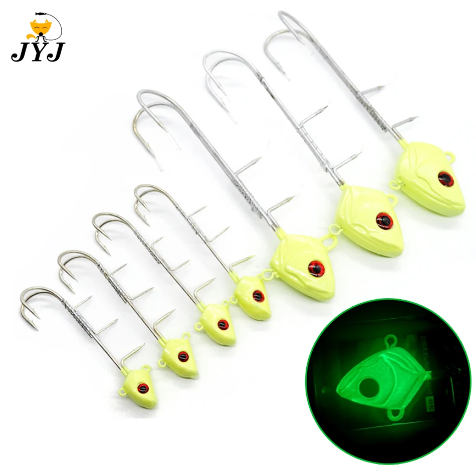 1pc 15g-225g Heavy weight Glow Saury Duple hook Fishing Hooks Luminous fish head hook Hairtail iron plate Jig Head Fishhook