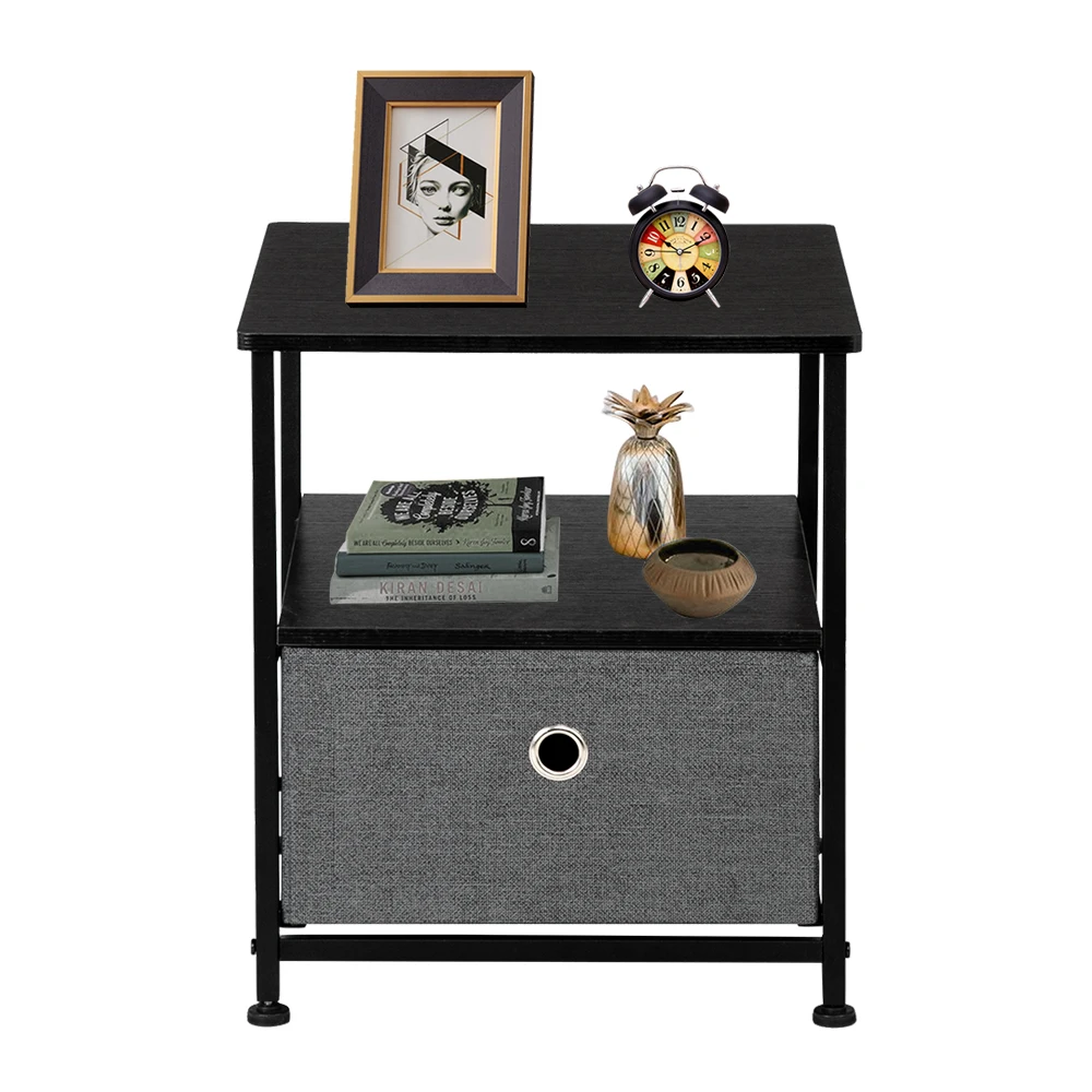 Nightstand Storage Bedside Furniture & Accent End Table Chest For Home Bedroom OfficeCollege Dorm  Steel Frame  Wood Top