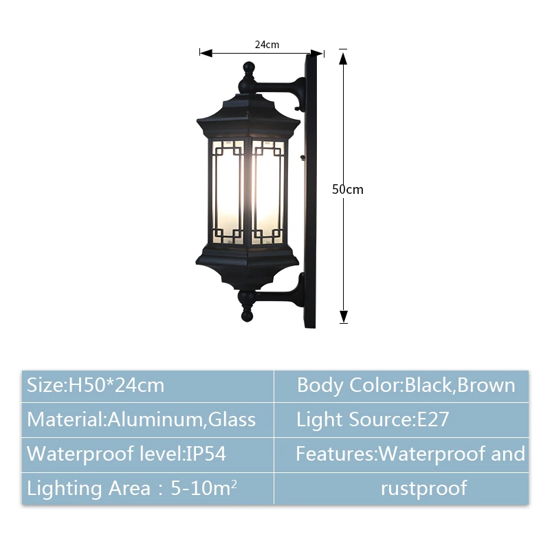 Chinese Retro Waterproof Wall Lamp Balcony Courtyard Gate Corridor Exterior Wall Lamp Outdoor Landscape Lighting