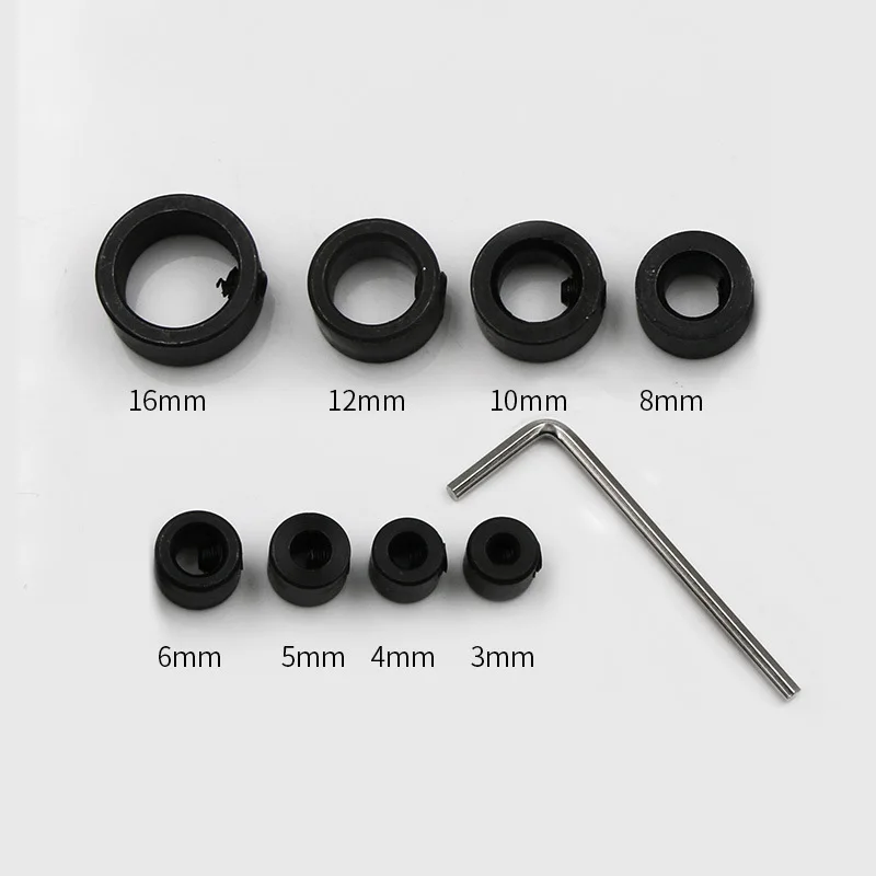 9Pcs เจาะ Bits 3/4/5/6/8/10/12/16Mm เจาะความลึก Stop Collars Dowel Shaft Chuck ประแจสำหรับงานไม้เครื่องมือ