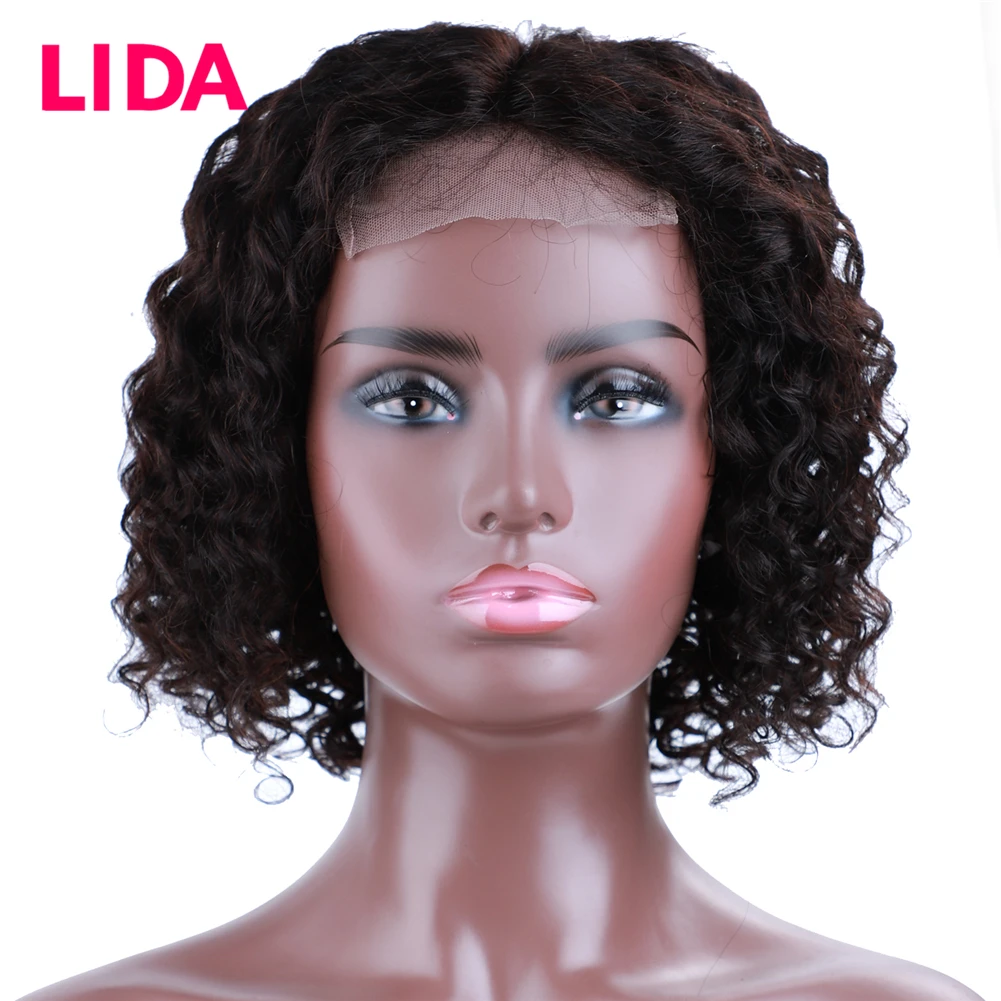 Lida 4*4 Lace Closure Wig Non-Remy India Hair Kinky Curly Lace Wig Pre Plucked Hairline Short Bob Human Hair For Women