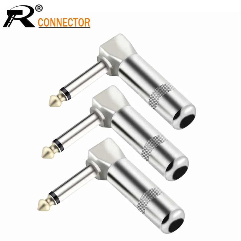 10Pcs Right Angle 6.35mm Jack Microphone plug Speaker Assembly 6.3mm mono Nickle plated Audio Plug without Spring Wire Connector