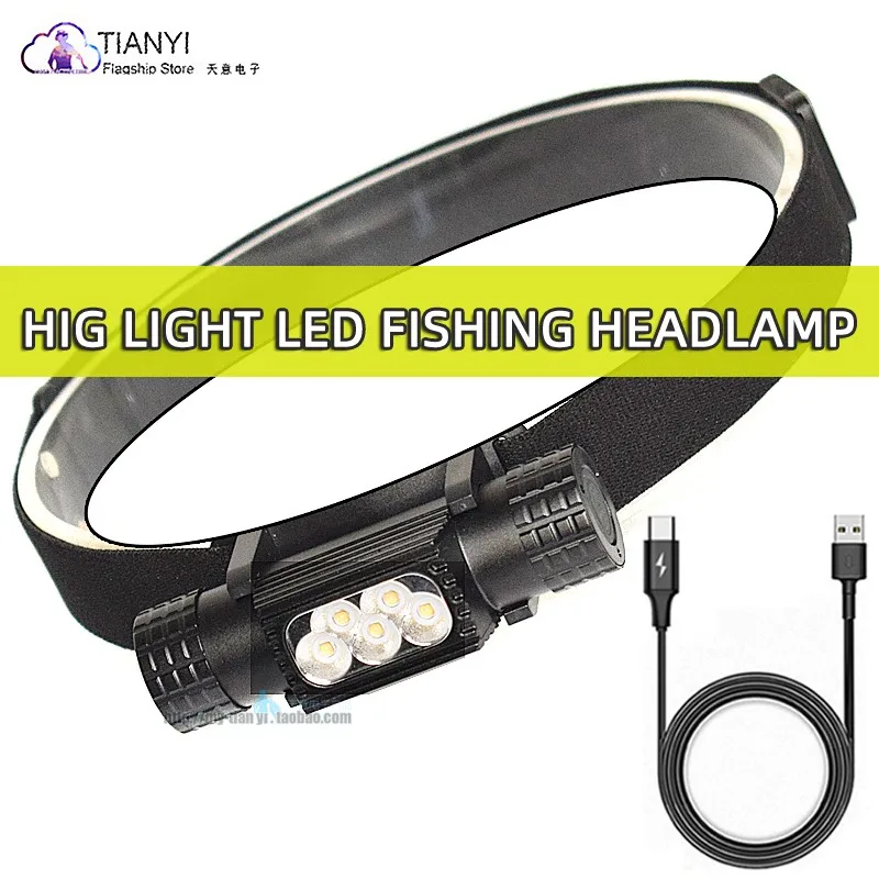 Strong outdoor night riding headlight 18650 lithium battery type c rechargeable rainproof camping headlight