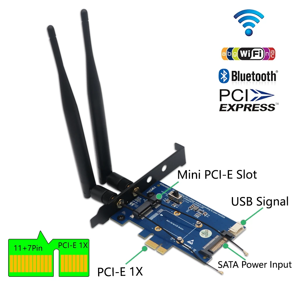 การ์ดWIFI PCI Expressการ์ดเครือข่ายอะแดปเตอร์ไร้สายMini PCIE PCI-E X1 อะแดปเตอร์ + ซิมการ์ดสำหรับ 3G/4G/LTE WIFIโมดูล