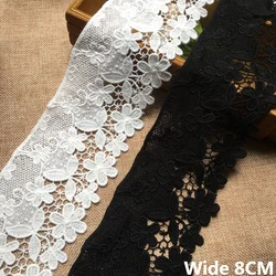 8CM di larghezza lusso bianco nero cotone ricamato nastro Appliques di pizzo Flolwers 3d colletto in tessuto scollatura Trim forniture per cucire fai da te