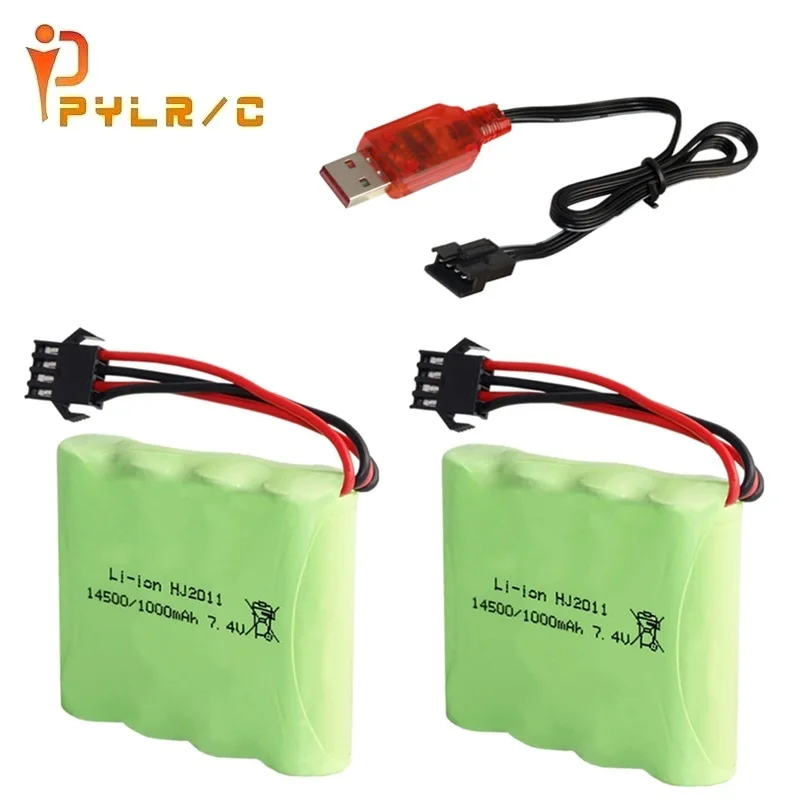 Baterai Lipo 7.4V 1000MAh 2S dan Set Pengisi Daya untuk DE36W 1:16RC Off-Road 4WD Aksesori Mainan Balap Drift Mendaki Berkecepatan Tinggi