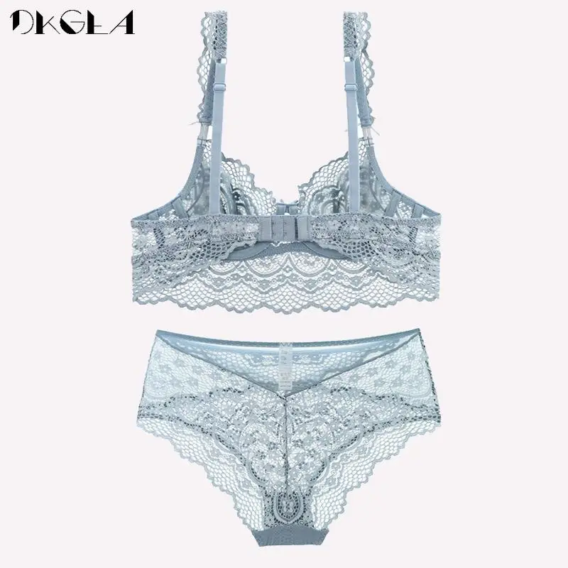 Hot Sexy Bra Set Transparent Lace Brassiere Hollow Out Embroidery Ultrathin Underwear Set Women Intimates Plus Size Lingerie