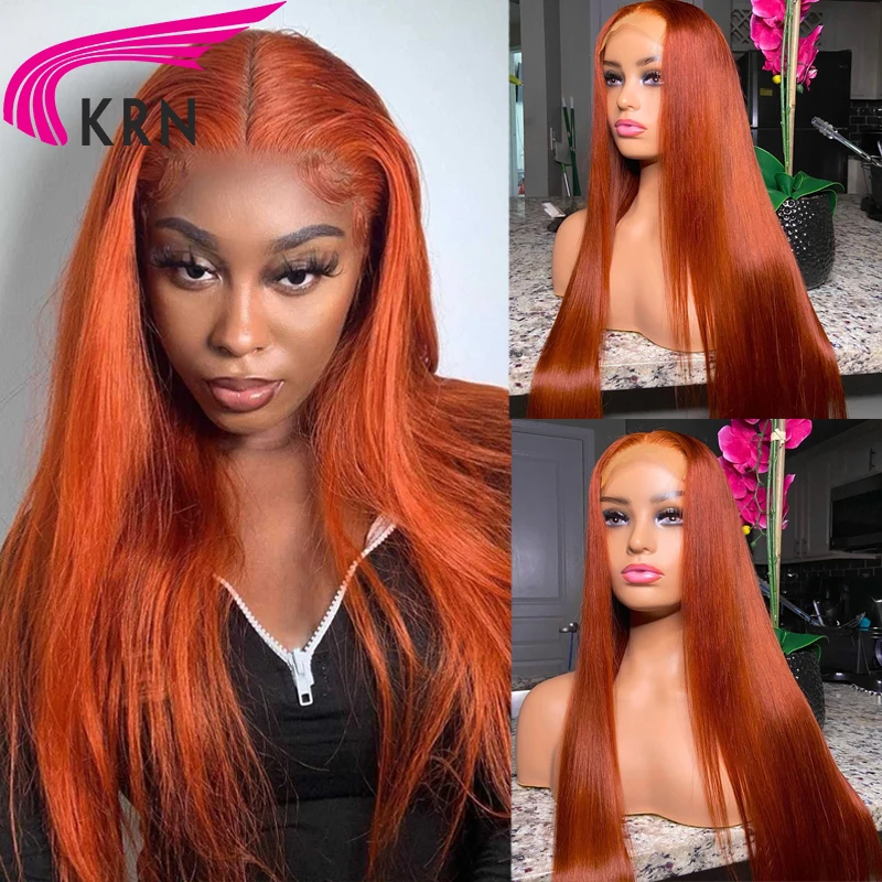 

Orange Ginger Color 13x4 Lace Front Wigs Pre Plucked 180% Remy Brazilian Straight Human Hair Wigs for Women 4X4 Closure Wig