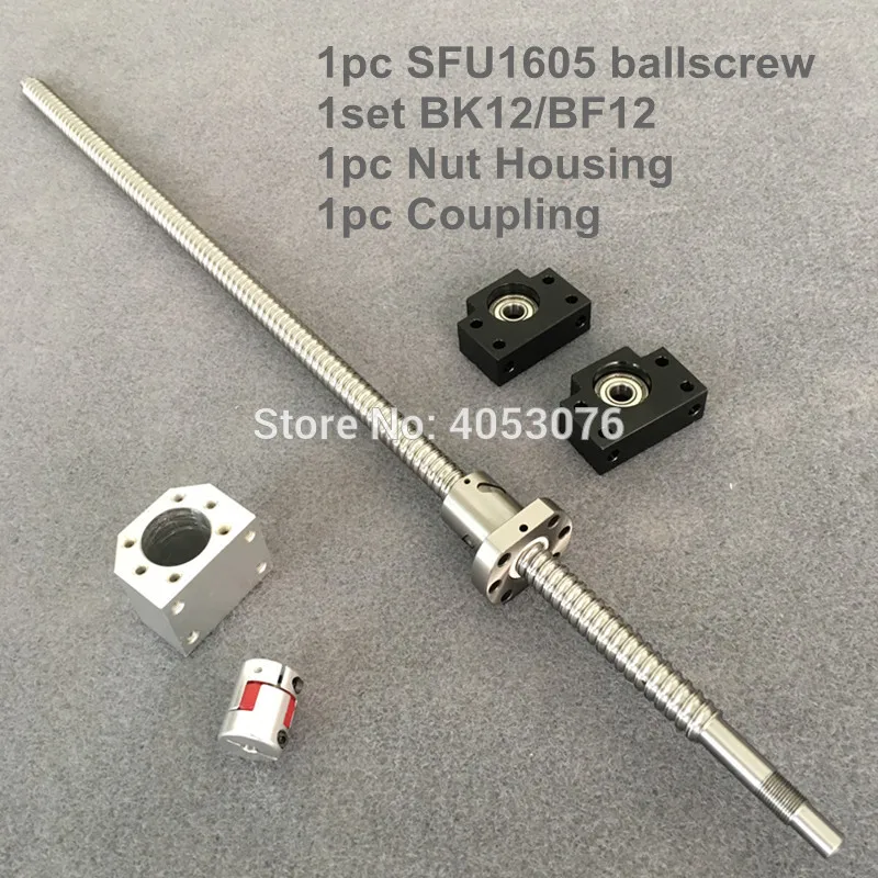 

SFU / RM 1605 Ballscrew 200-1000mm with end machined+ 1605 Ballnut + BK/BF12 End support +Nut Housing+Coupling for CNC