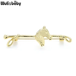 Wuli&baby Metal Horsewhip Brooches Women Unisex 3-color Horse Head Whip Party Casual Brooch Pins Gifts