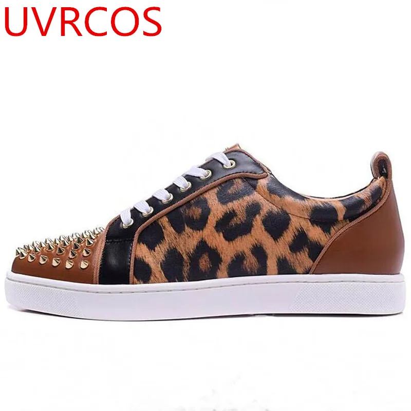 Luxury Designer Men's Leopard Sneakers Wedding Party Dress Italian Spikes Man Shoes Platform Fashion Mens City Shoes Male