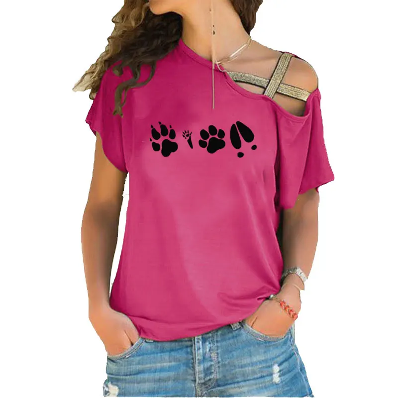 

Marauder's Map Paw Print Summer Short Sleeve T-Shirt Women Clothing Funny Harajuku Shirt Femme Casual Irregular Skew Cross Tops