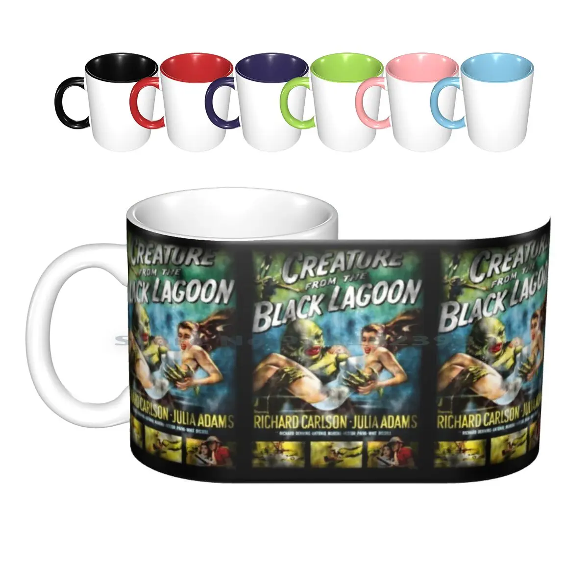 Criatura de la laguna Negra, versión oscura Tazas de cerámica para café, tazas de té de la leche, criatura Black Lagoon Monster Gilman 2d 3d