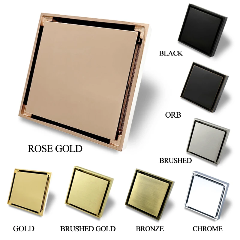 

Brass Shower Drain Bathroom Floor Drain Tile Insert Washroom Invisible Drain Cover Square Waste Floor Drain 10X10 CM Rose Gold